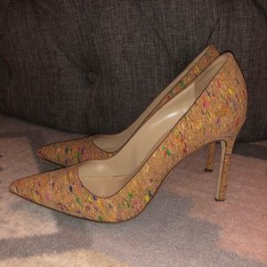 Manolo Blahnik rainbow-flecked cork BB Pumps